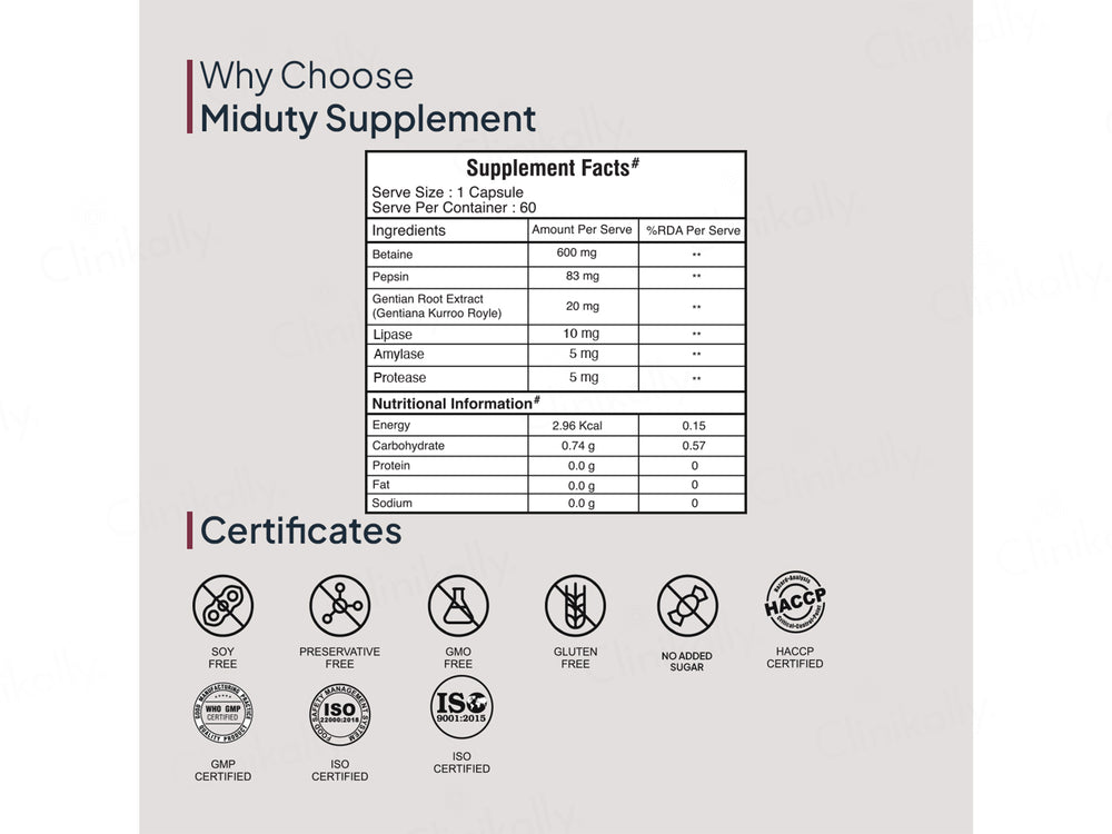 Miduty Betaine HCl + Pepsin Capsule