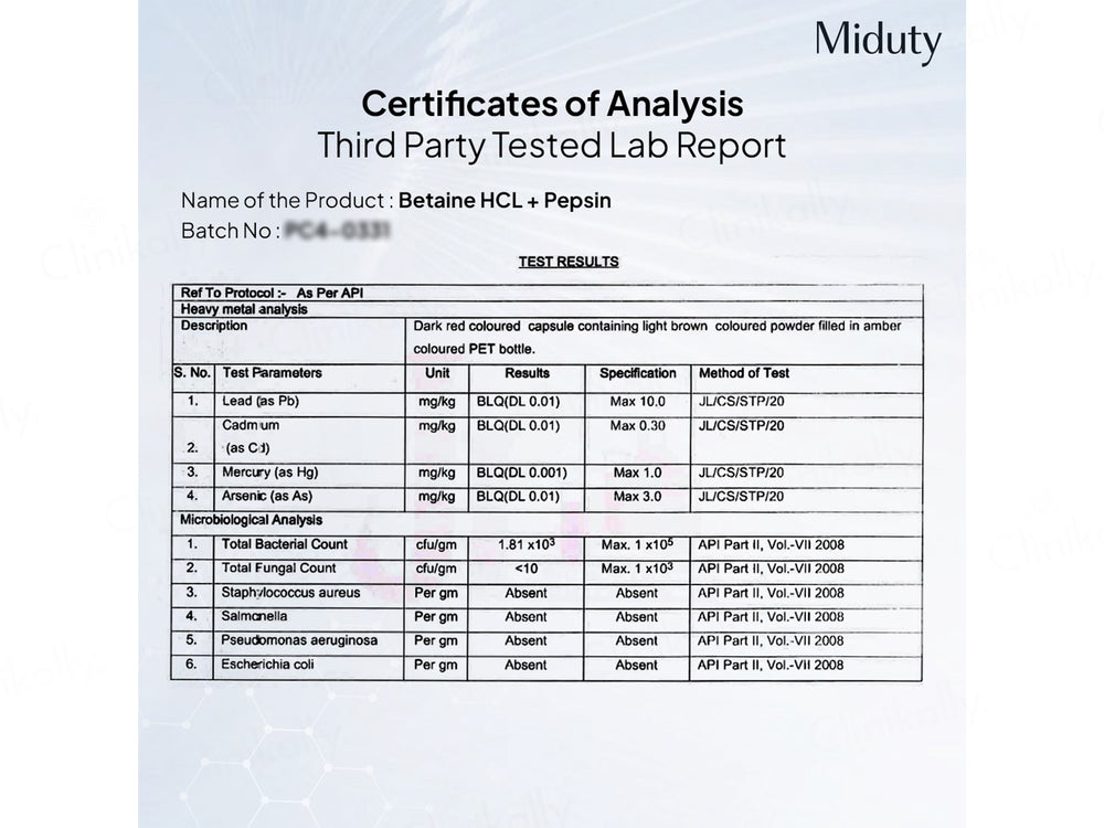 Miduty Betaine HCl + Pepsin Capsule