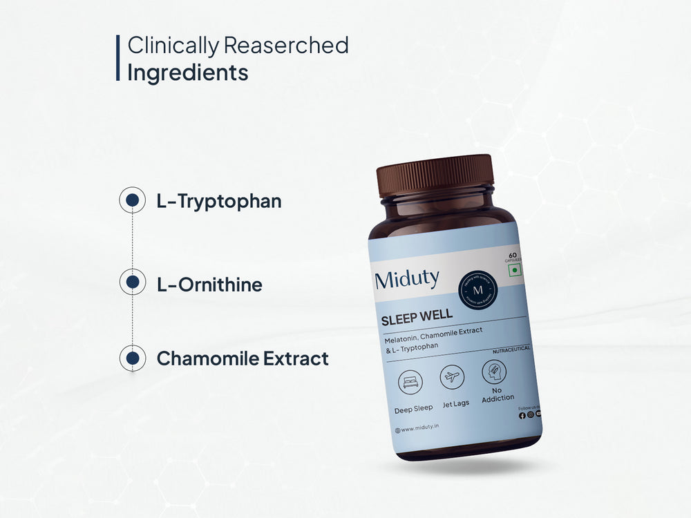 Miduty Sleep Well Melatonin, Chamomile Extract & L-Tryptophan Capsule