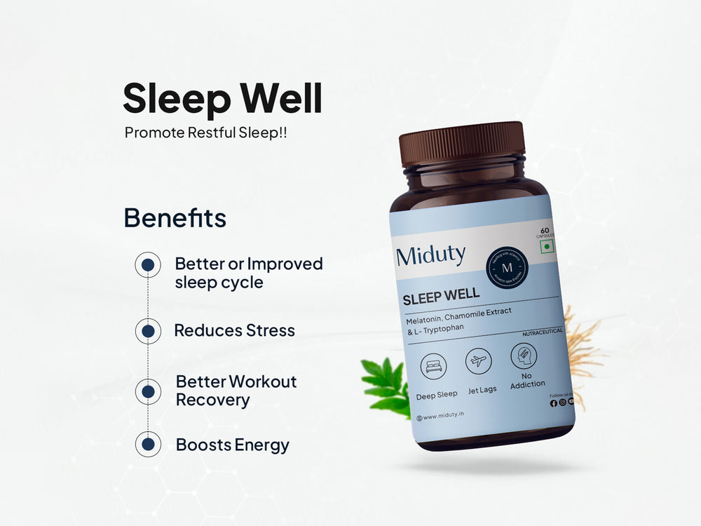 Miduty Sleep Well Melatonin, Chamomile Extract & L-Tryptophan Capsule