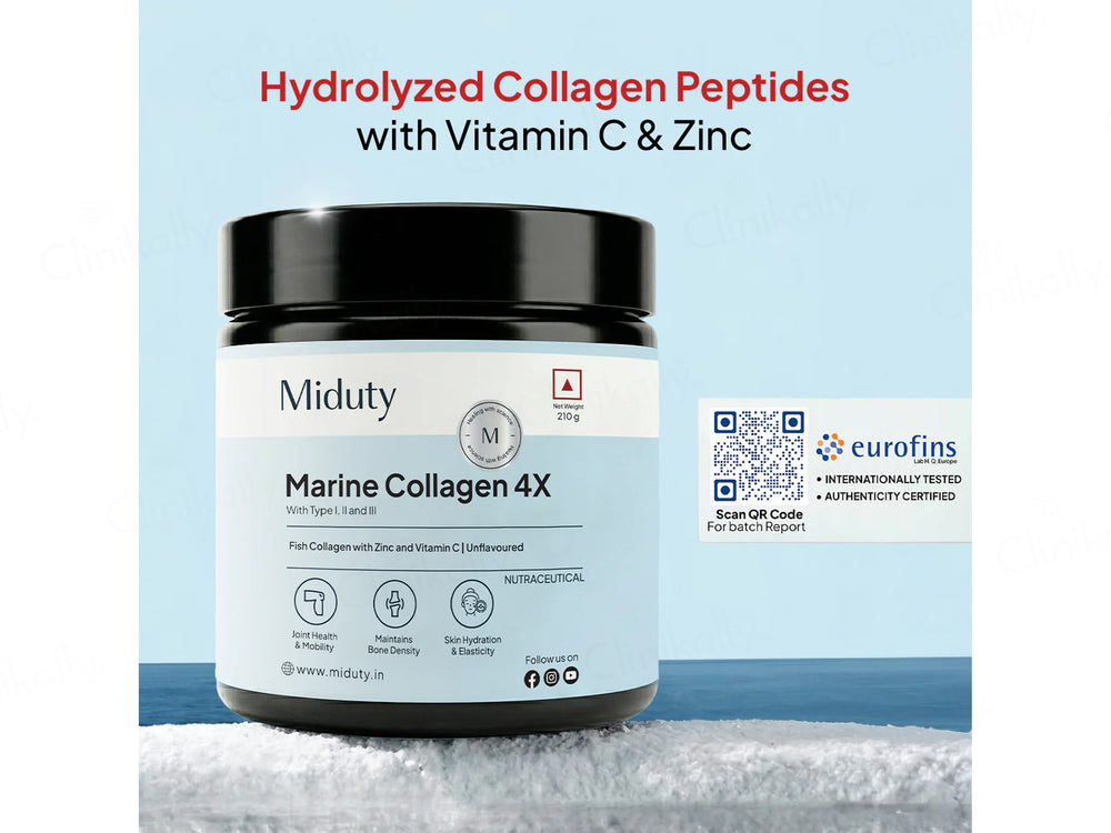 Miduty Type 1, 2 & 3 Hydrolyzed Marine Collagen 4X Peptides Powder - Unflavoured