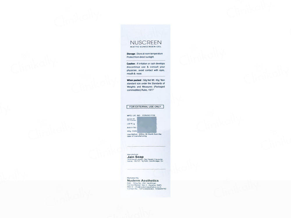 Nuscreen Matte Sunscreen Gel SPF 50+ PA++++