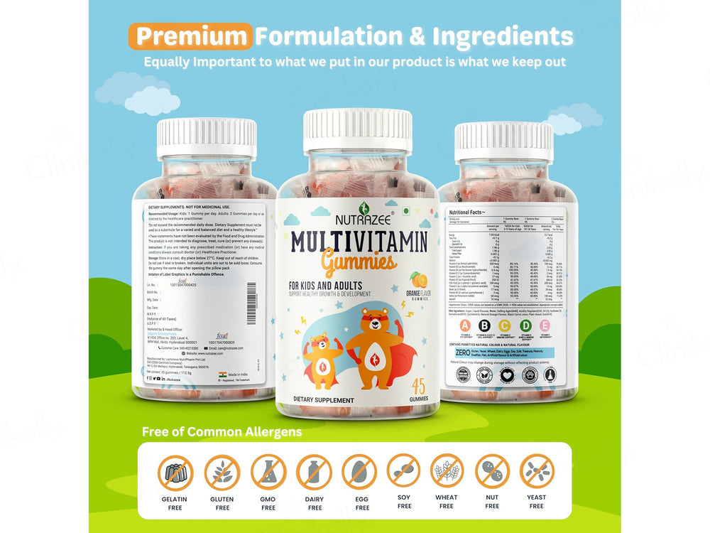Nutrazee Multivitamin Gummies for Kids & Adults - Orange Flavour