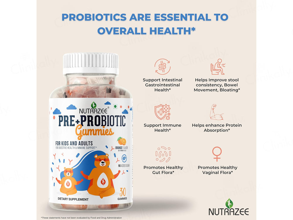 Nutrazee Pre + Probiotic Gummies For Kids & Adults - Orange Flavor