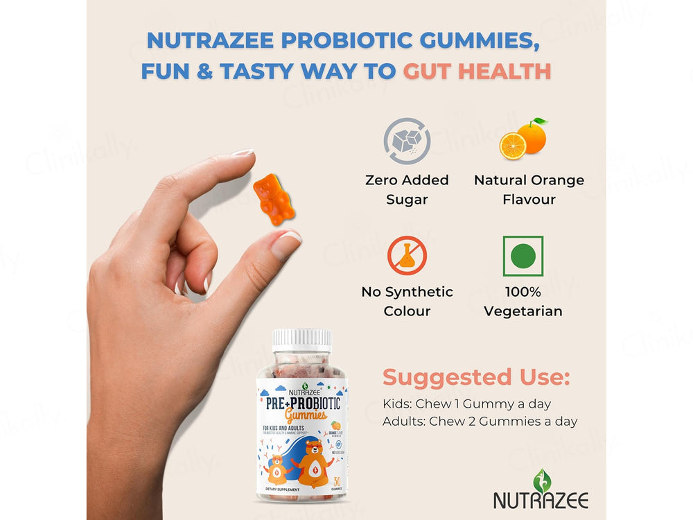 Nutrazee Pre + Probiotic Gummies For Kids & Adults - Orange Flavor