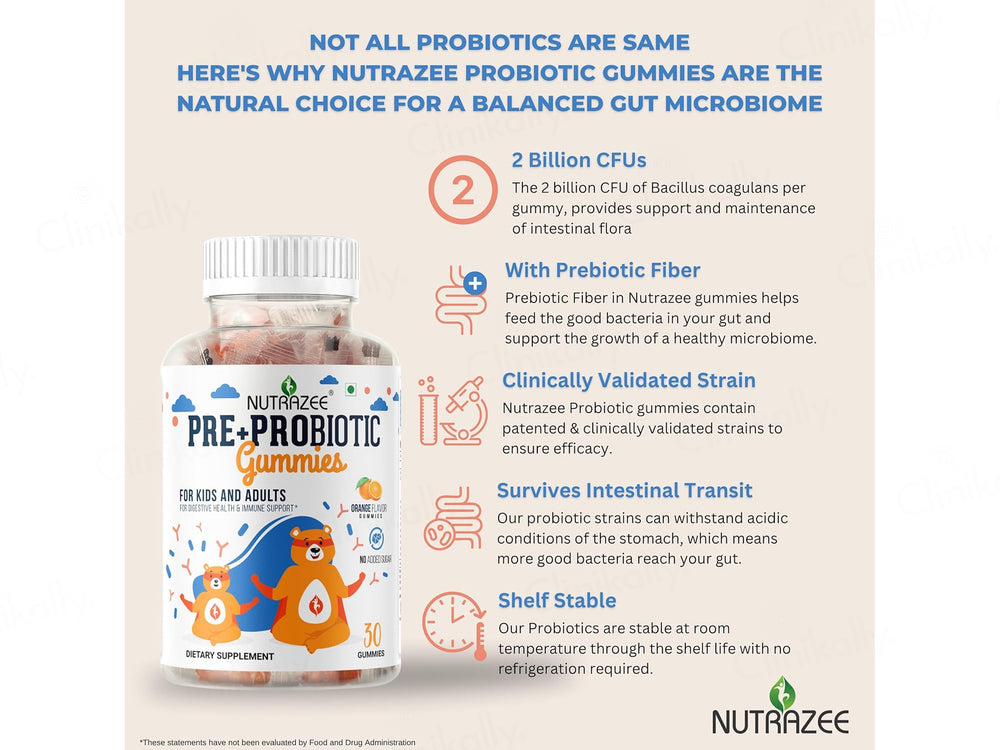 Nutrazee Pre + Probiotic Gummies For Kids & Adults - Orange Flavor