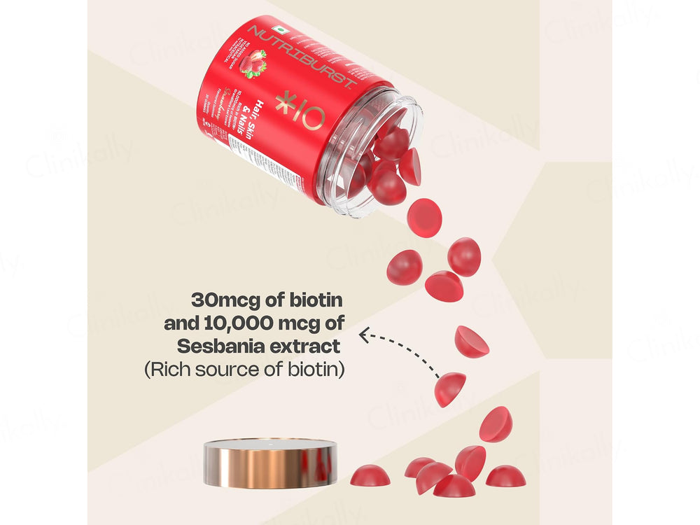 Nutriburst Hair, Skin & Nails Biotin Nutraceutical Gummies - Strawberry Flavour