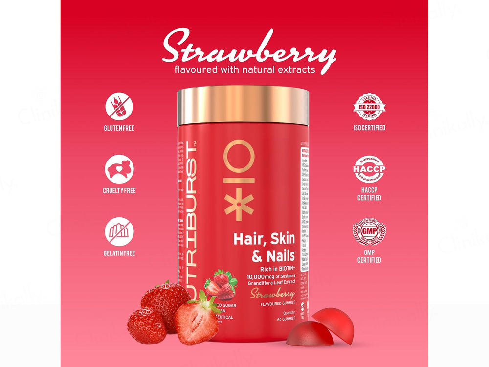 Nutriburst Hair, Skin & Nails Biotin Nutraceutical Gummies - Strawberry Flavour