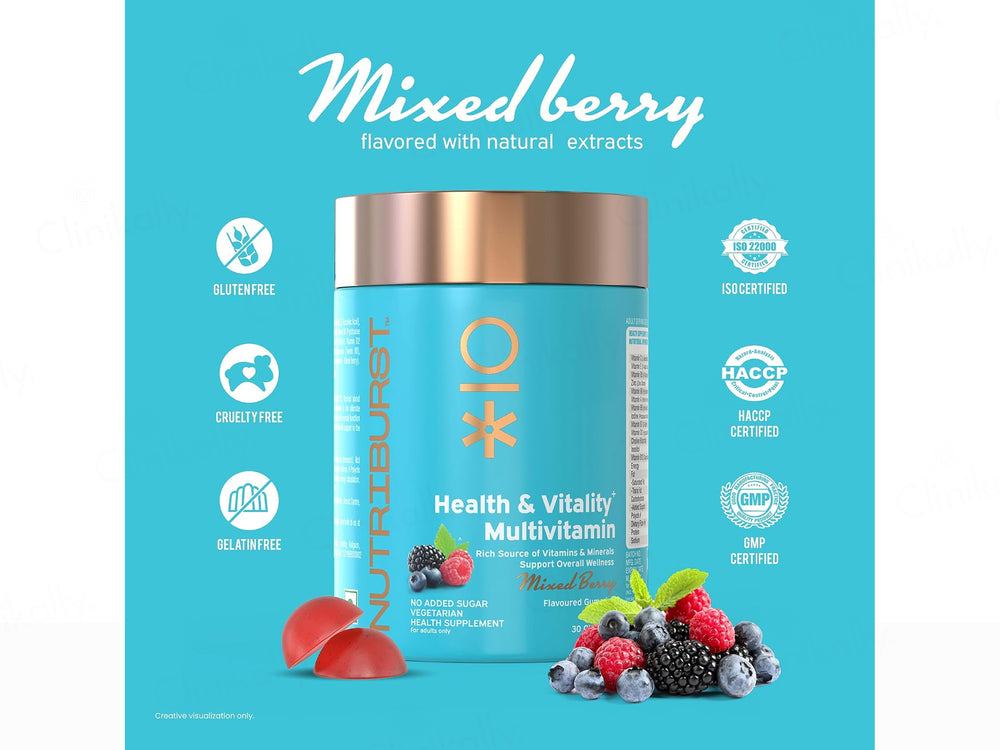 Nutriburst Health & Vitality Multivitamin Health Supplement Gummies - Mixed Berry Flavour