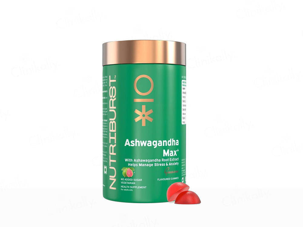 Nutriburst Ashwagandha Max+ Health Supplement Gummies - Guava Flavour