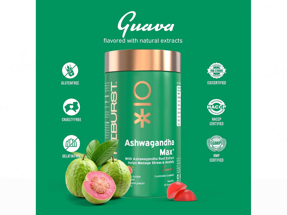 Nutriburst Ashwagandha Max+ Health Supplement Gummies - Guava Flavour