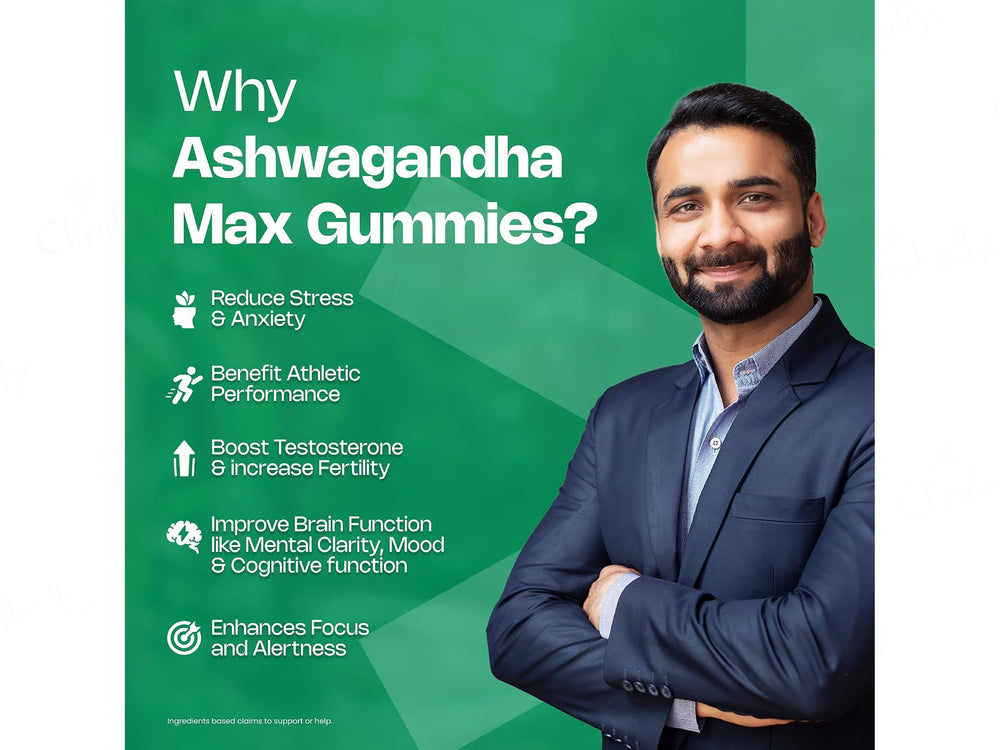Nutriburst Ashwagandha Max+ Health Supplement Gummies - Guava Flavour