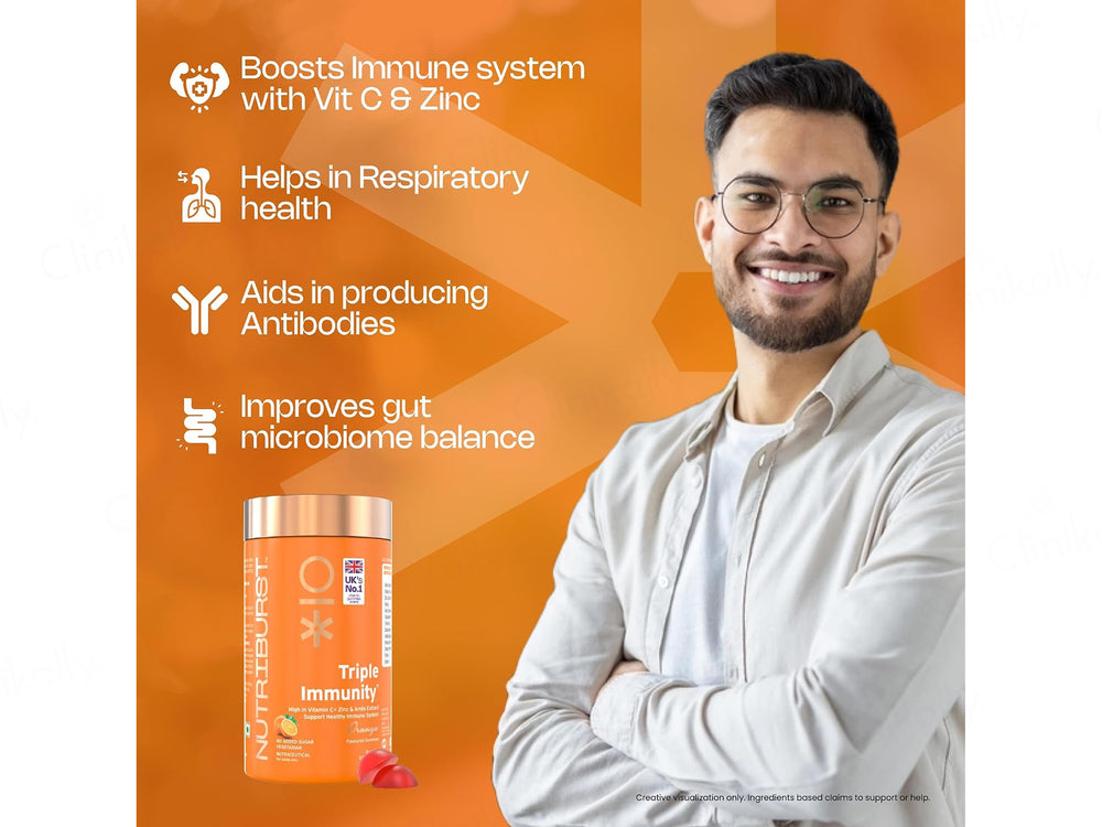 Nutriburst Triple Immunity Nutraceutical Gummies - Orange Flavour