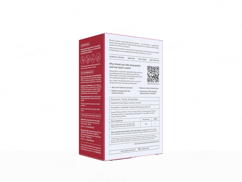 Origins Nutra Astaxanthin 4mg Nutraceutical Veg Softgel Capsule