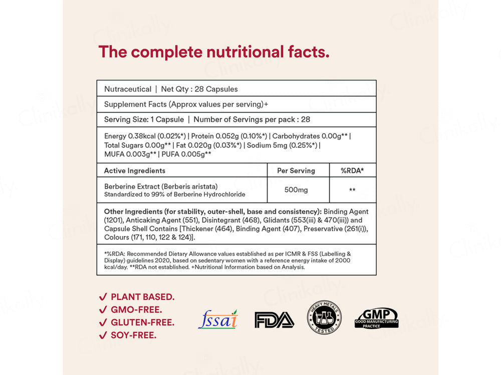 Origins Nutra Berberine 500mg Nutraceutical Veg Capsule