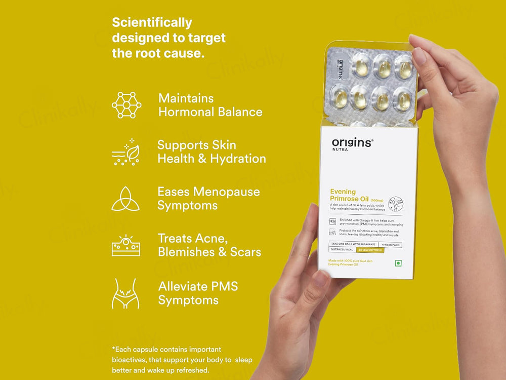 Origins Nutra Evening Primrose Oil 500mg Nutraceutical Veg Softgel Capsule