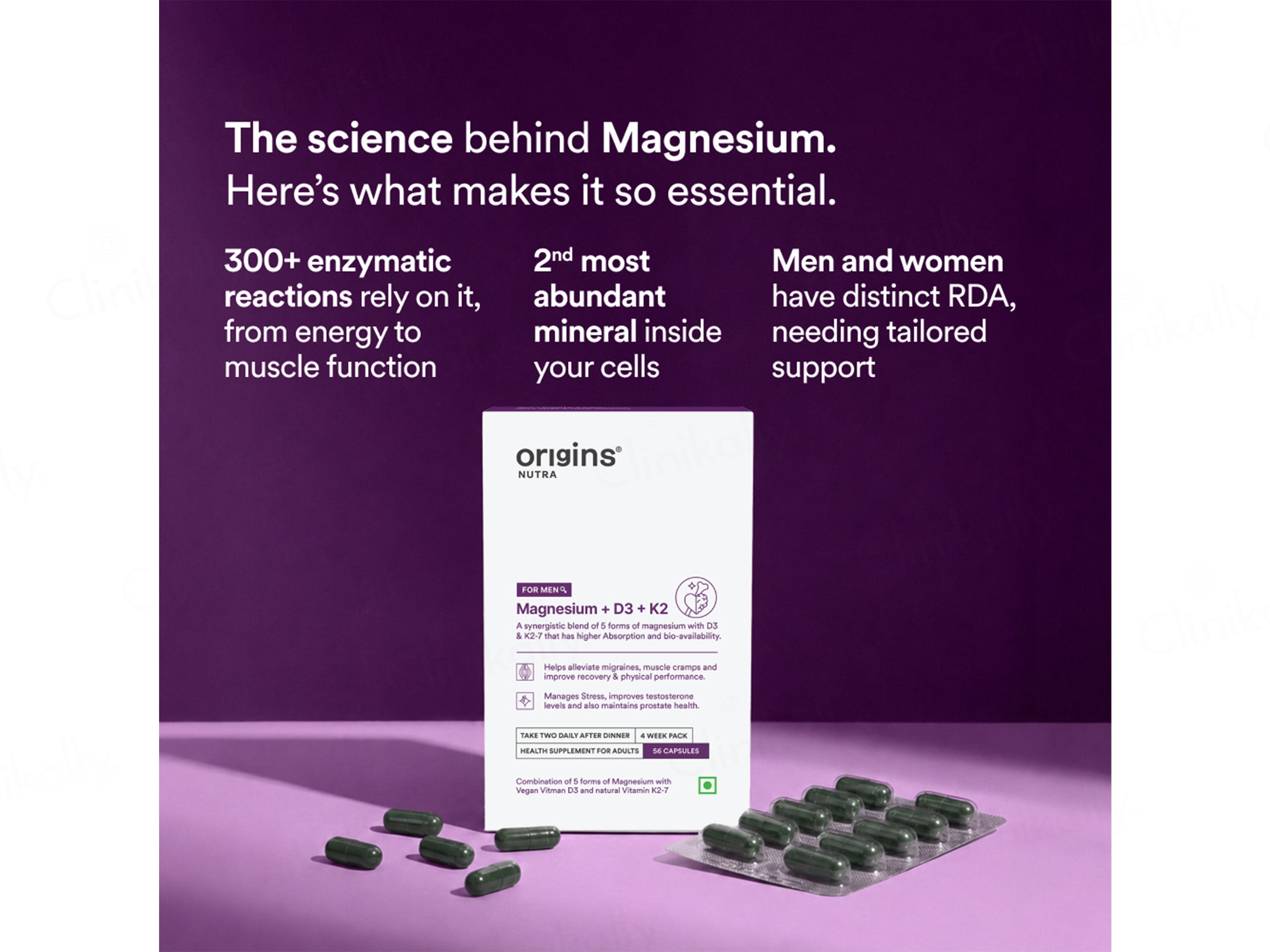 Origins Nutra Magnesium + D3 + K2 Health Supplement Capsule For Men