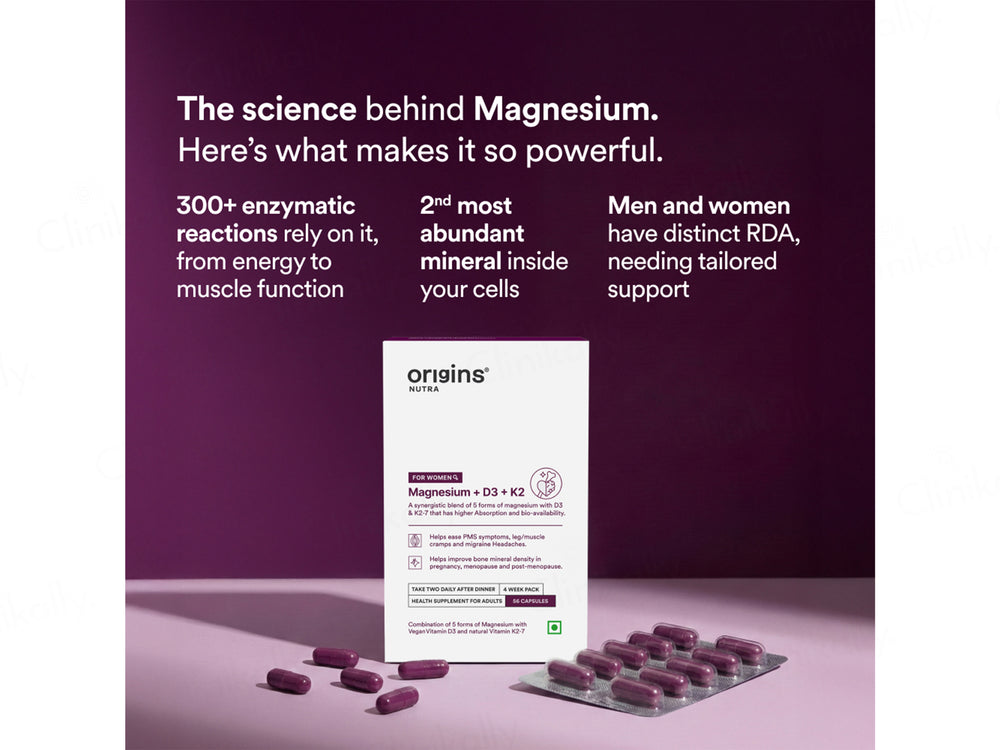Origins Nutra Magnesium + D3 + K2 Health Supplement Capsule For Women