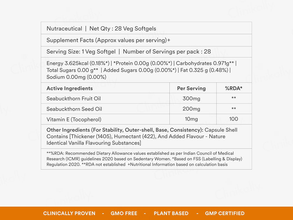 Origins Nutra Sea Buckthorn Oil 500mg Nutraceutical Veg Softgel Capsule