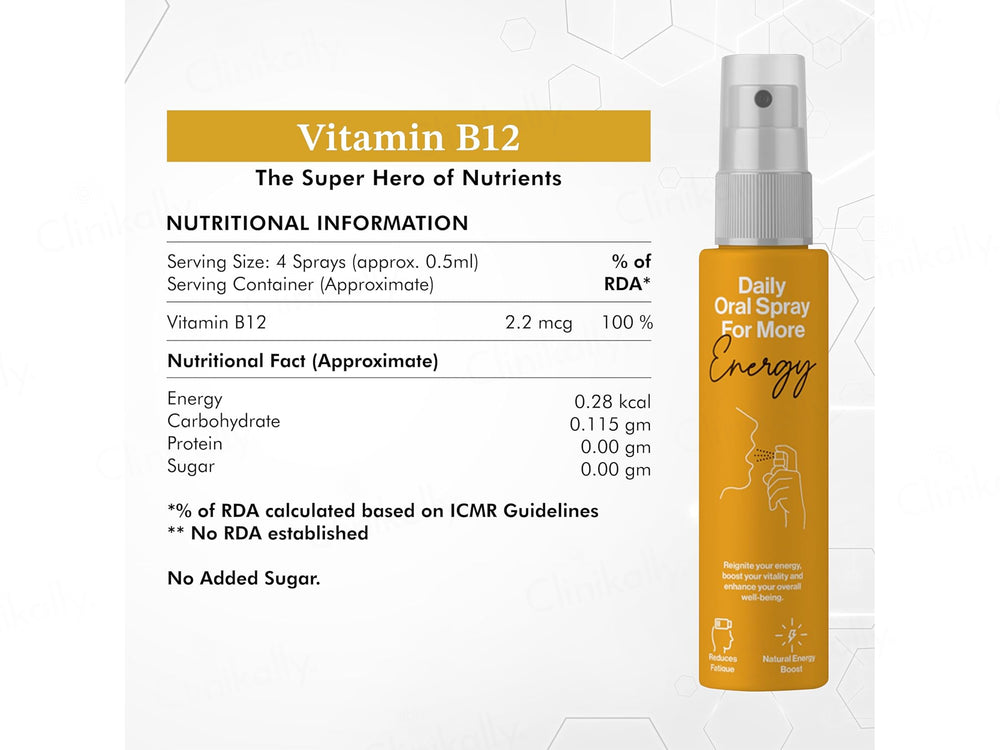 Oriygen Vitamin B12 Daily Oral Spray - Guava Flavour