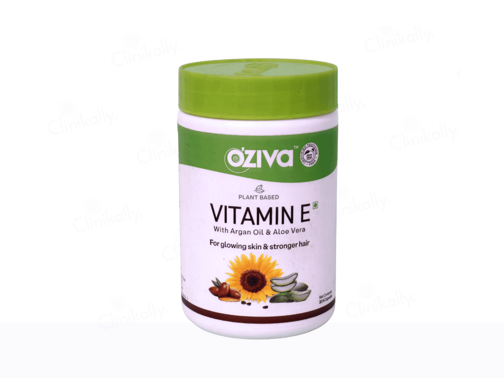 OZiva Plant Based Natural Vitamin E Capsules with Sunflower Oil, Argan Oil & Aloe Vera - Clinikally