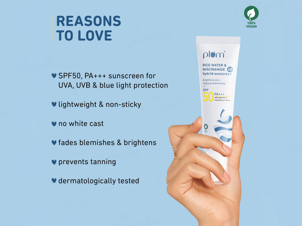 Plum 2% Niacinamide Hybrid Sunscreen With Rice Water SPF 50 PA++++
