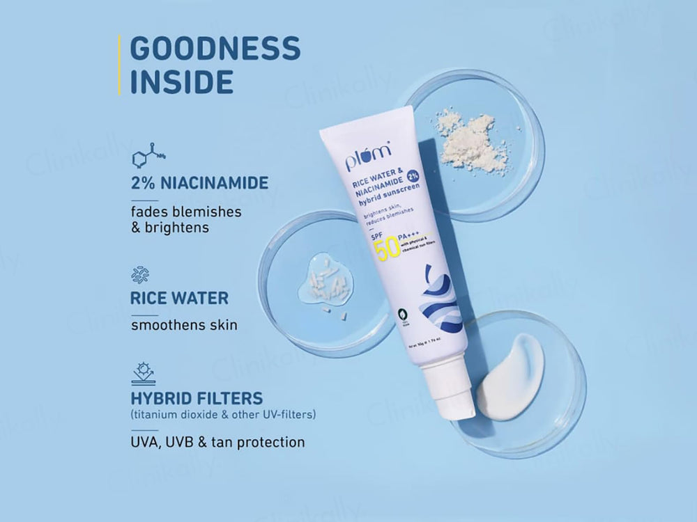 Plum 2% Niacinamide Hybrid Sunscreen With Rice Water SPF 50 PA++++