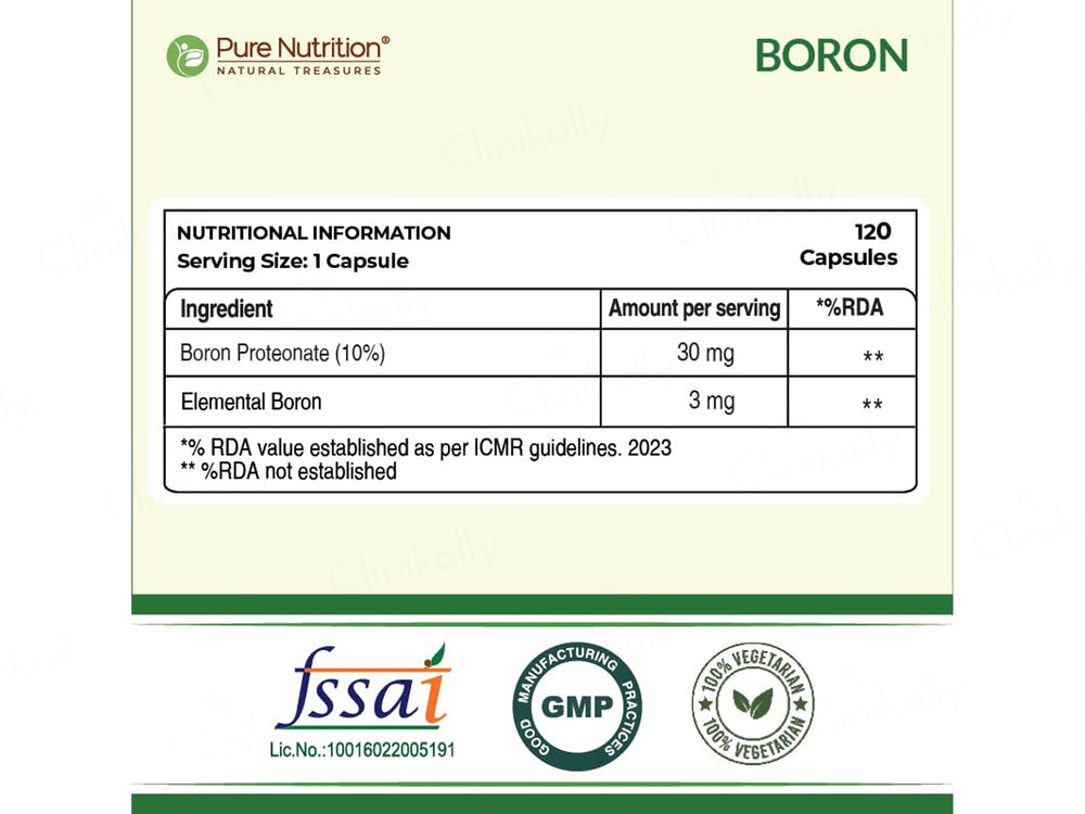 Pure Nutrition 100% Chelated Boron 3mg Veg Capsule