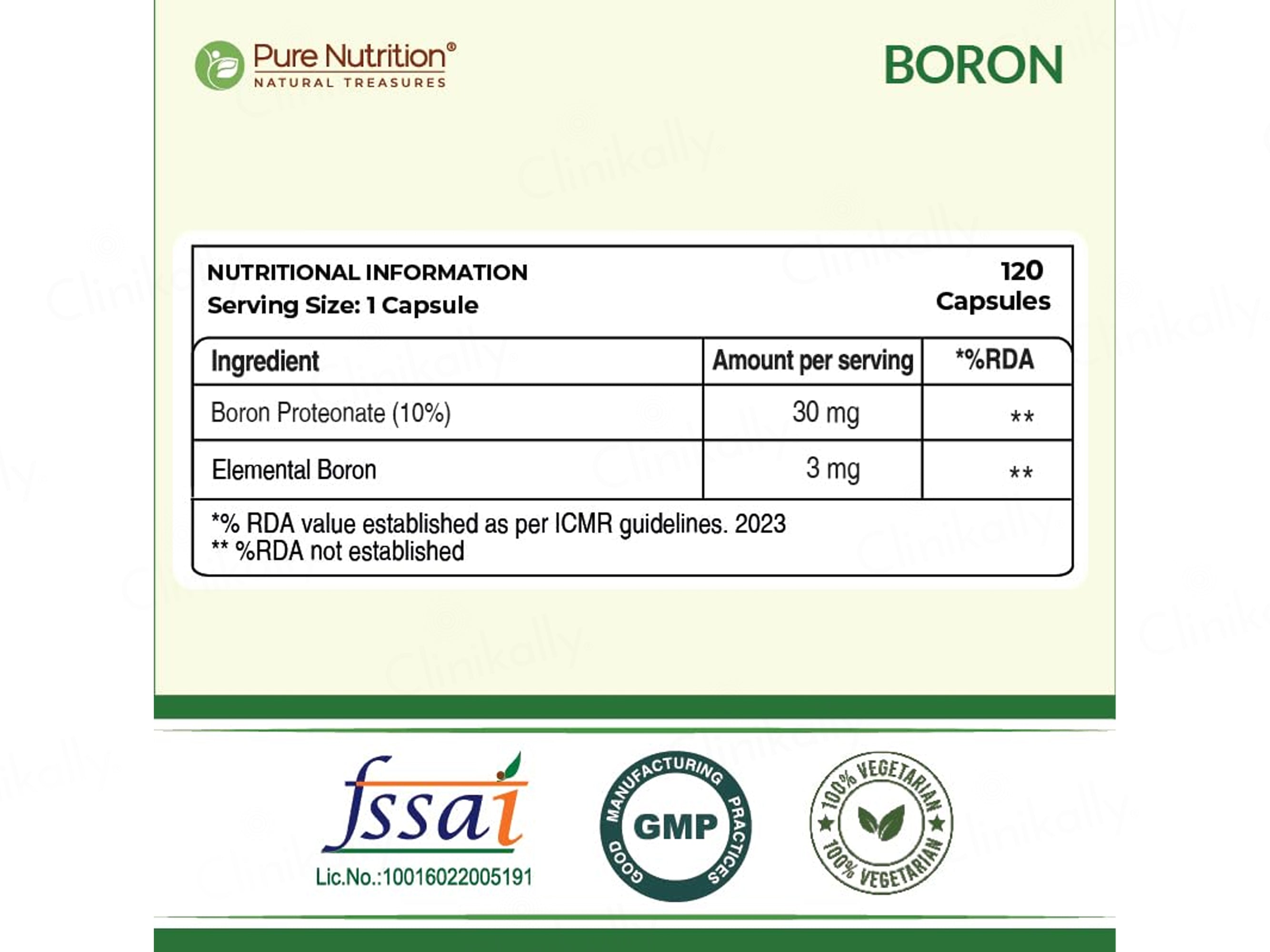 Pure Nutrition 100% Chelated Boron 3mg Veg Capsule