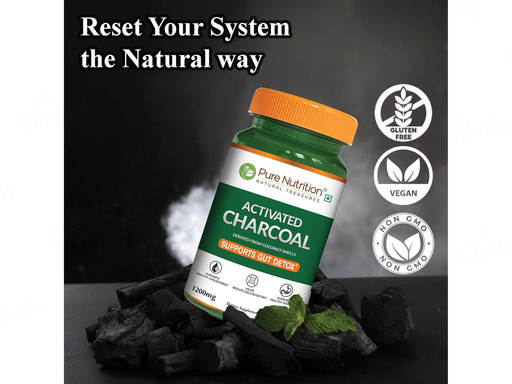 Pure Nutrition Activated Charcoal 1200mg Veg Capsule
