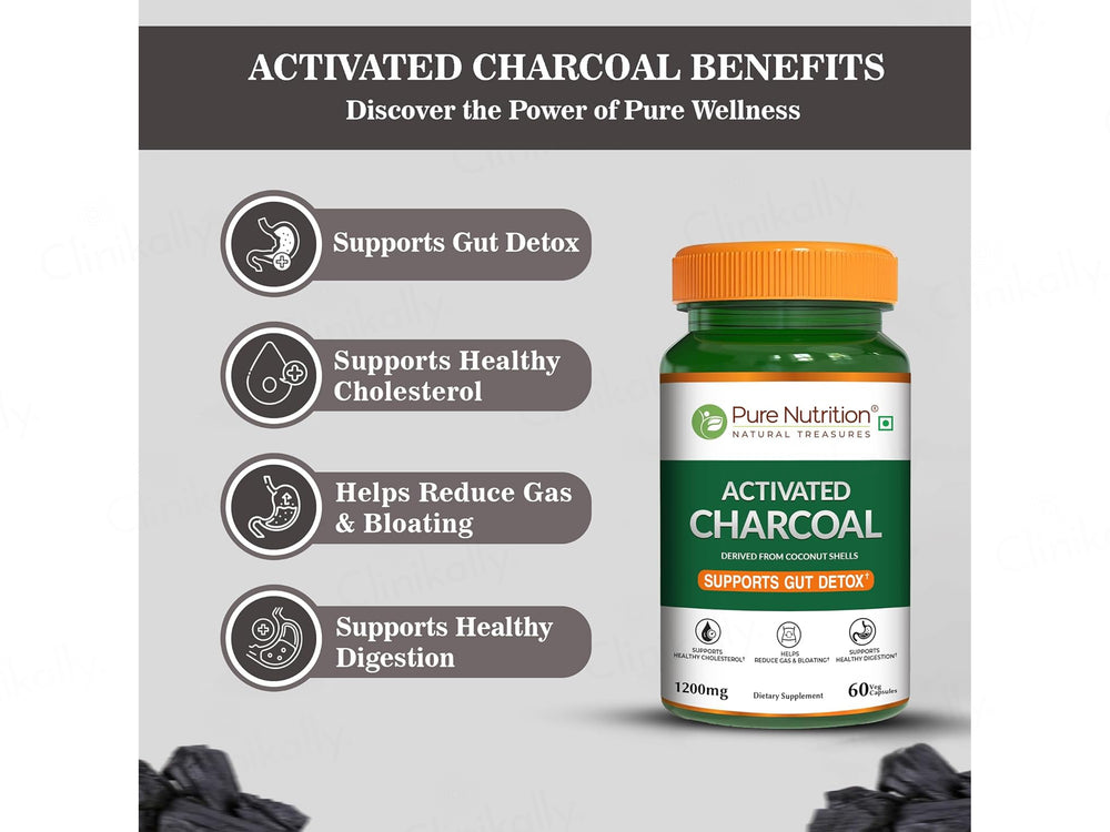 Pure Nutrition Activated Charcoal 1200mg Veg Capsule