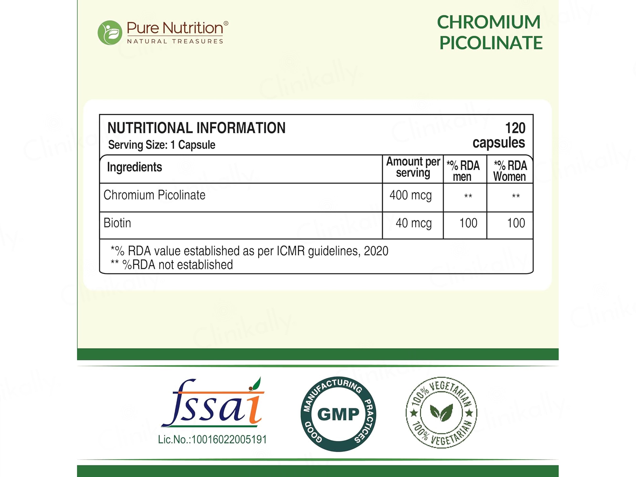 Pure Nutrition Chromium Picolinate 400mcg Veg Capsule