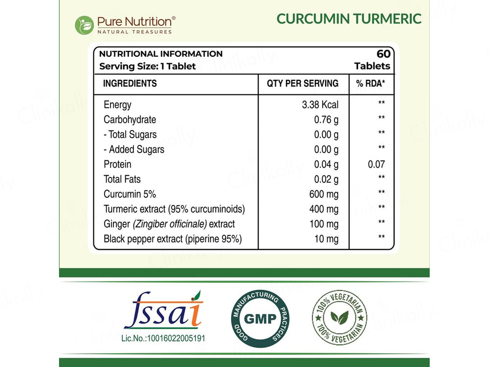 Pure Nutrition Curcumin Turmeric Extract 1200mg Veg Tablet