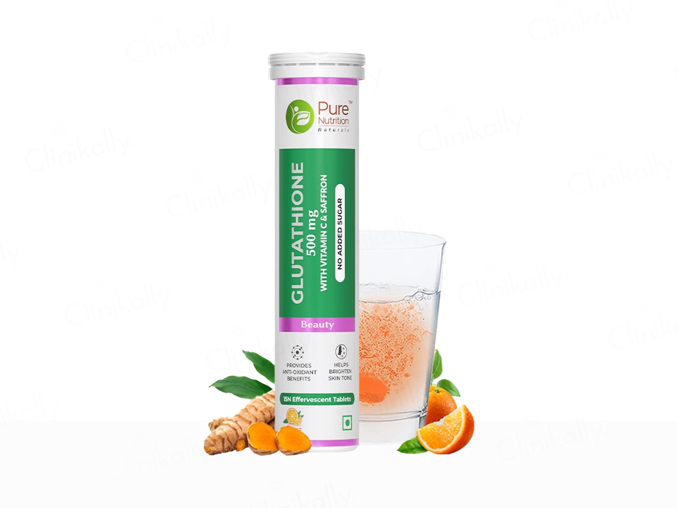 Pure Nutrition Glutathione 500mg With Vitamin C & Saffron Effervescent Tablet - Orange Flavour