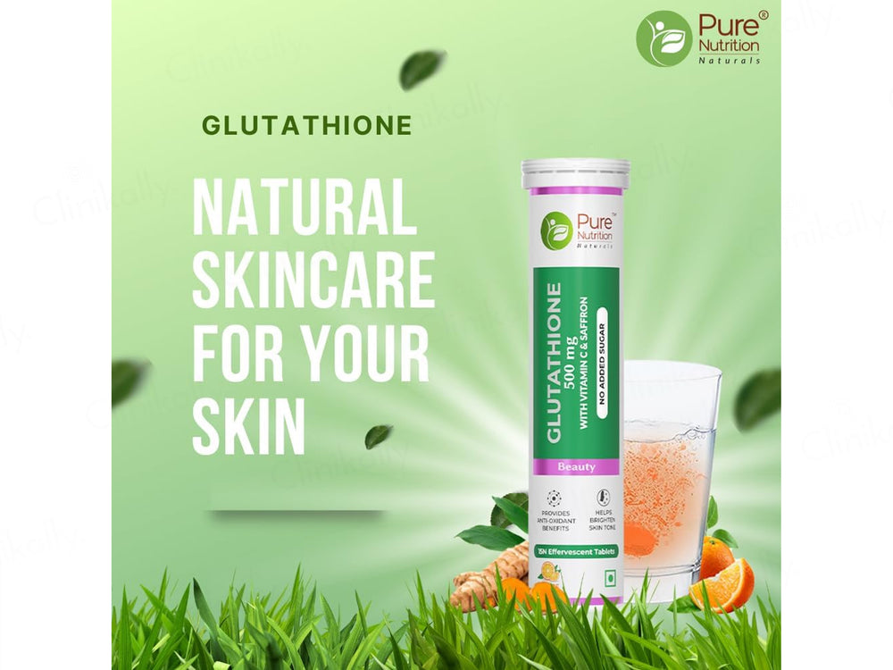 Pure Nutrition Glutathione 500mg With Vitamin C & Saffron Effervescent Tablet - Orange Flavour