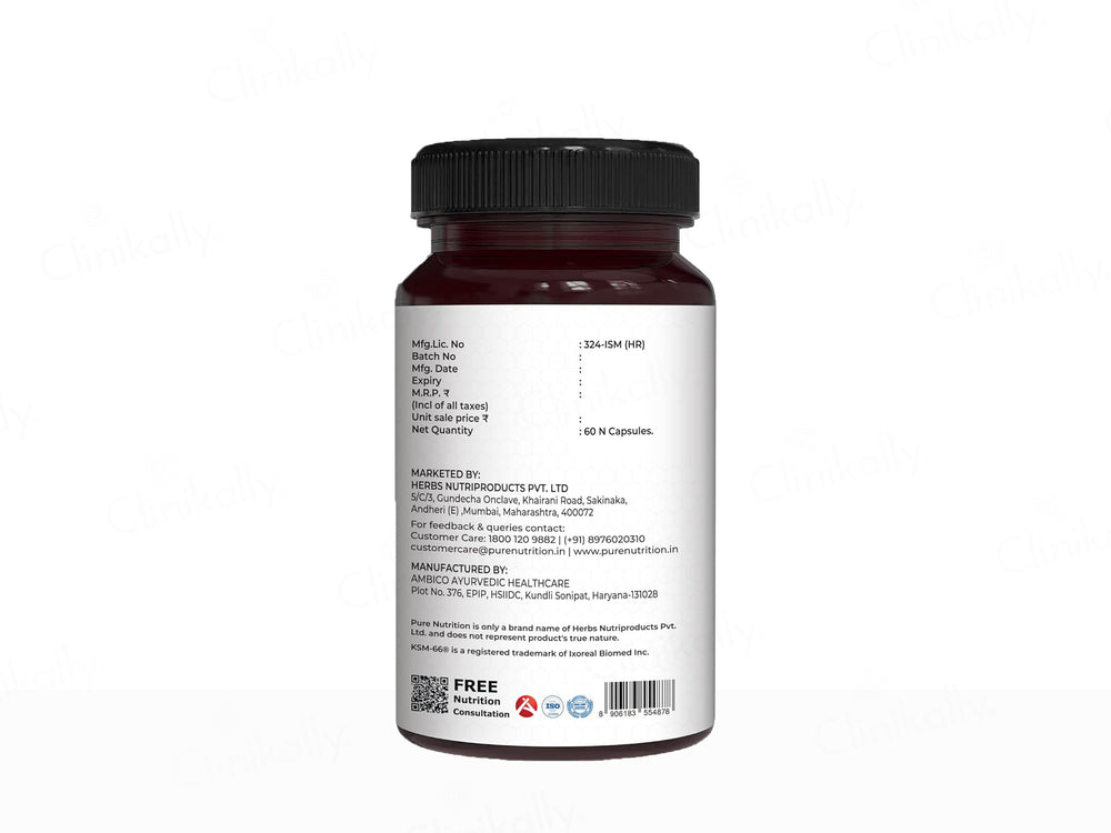 Pure Nutrition KSM-66 Ashwagandha 500mg Veg Capsule