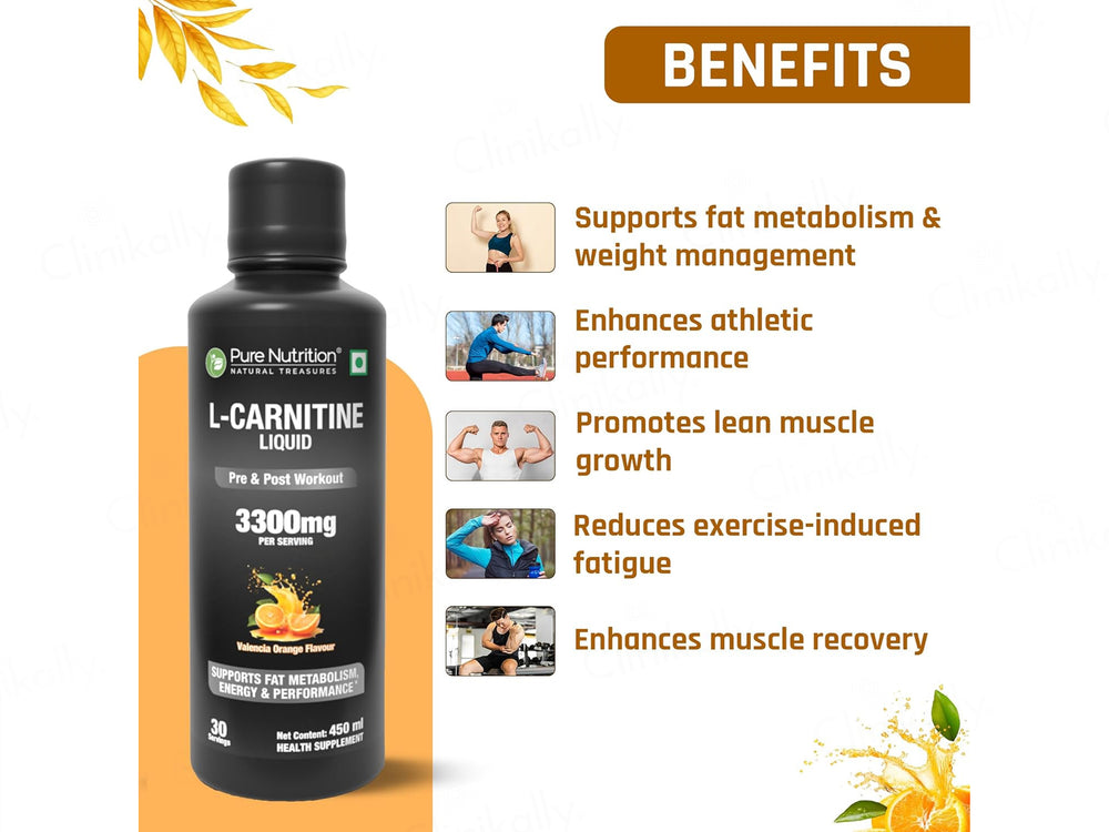 Pure Nutrition L-Carnitine 3300mg Pre & Post Workout Liquid - Valencia Orange Flavour
