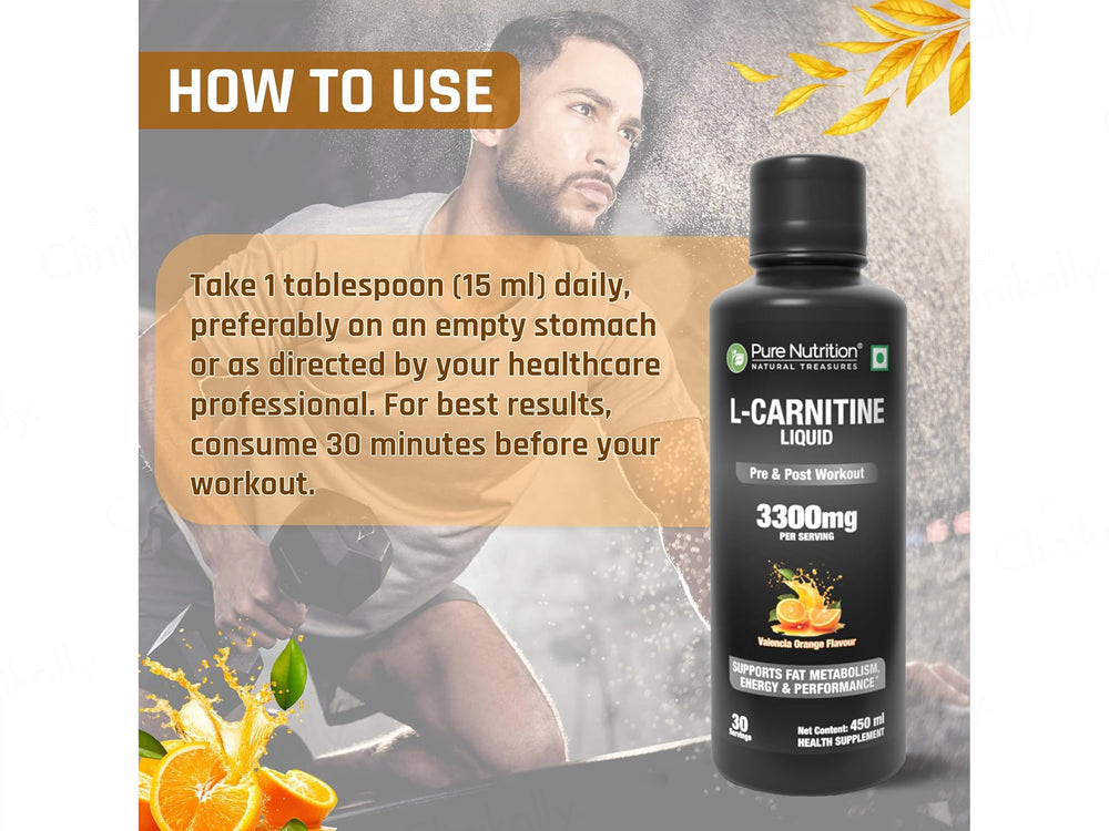 Pure Nutrition L-Carnitine 3300mg Pre & Post Workout Liquid - Valencia Orange Flavour