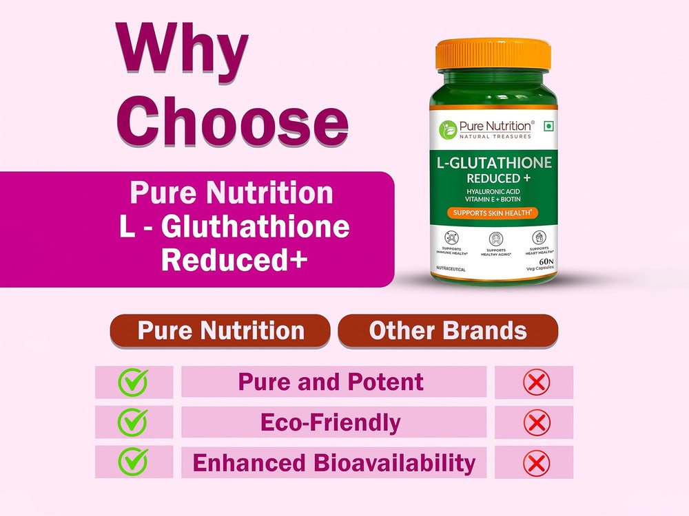 Pure Nutrition L-Glutathione Reduced+ with Hyaluronic Acid, Vitamin E, Biotin Veg Capsule