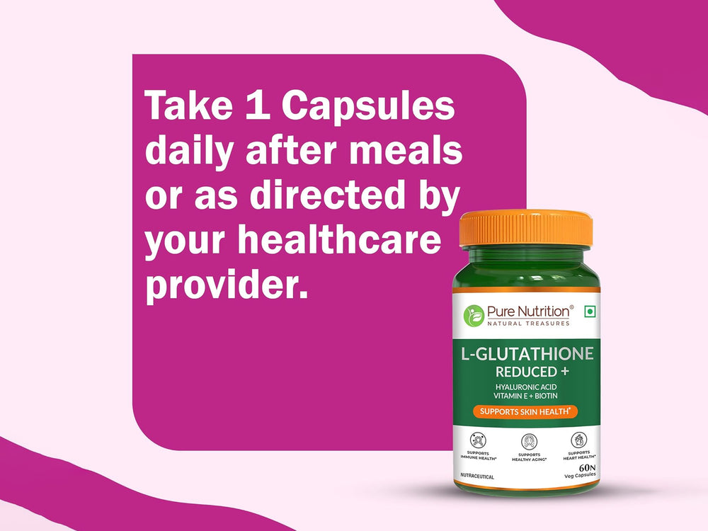 Pure Nutrition L-Glutathione Reduced+ with Hyaluronic Acid, Vitamin E, Biotin Veg Capsule