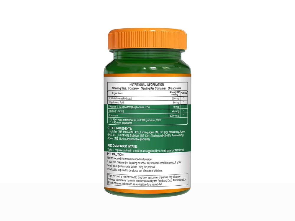 Pure Nutrition L-Glutathione Reduced+ with Hyaluronic Acid, Vitamin E, Biotin Veg Capsule