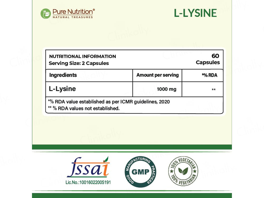 Pure Nutrition L-Lysine 1000mg Veg Capsule