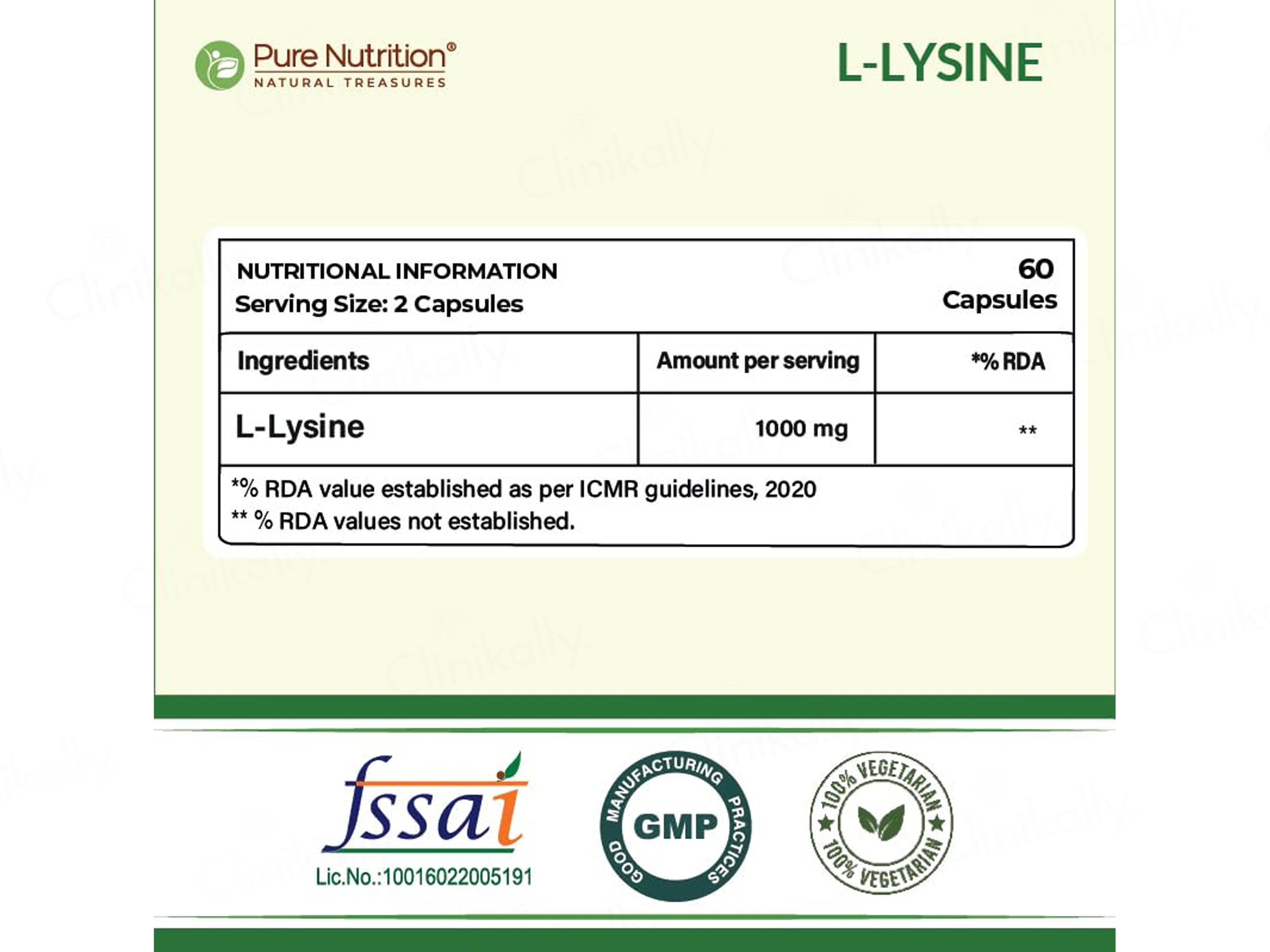 Pure Nutrition L-Lysine 1000mg Veg Capsule
