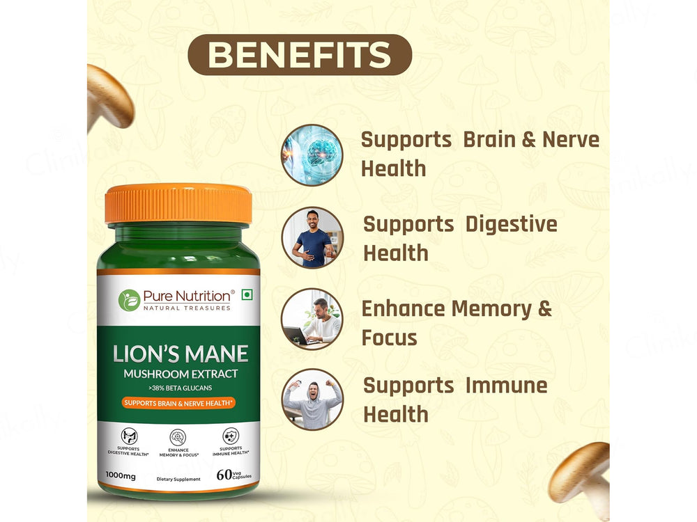Pure Nutrition Lion's Mane Mushroom Extract 1000mg Veg Capsule