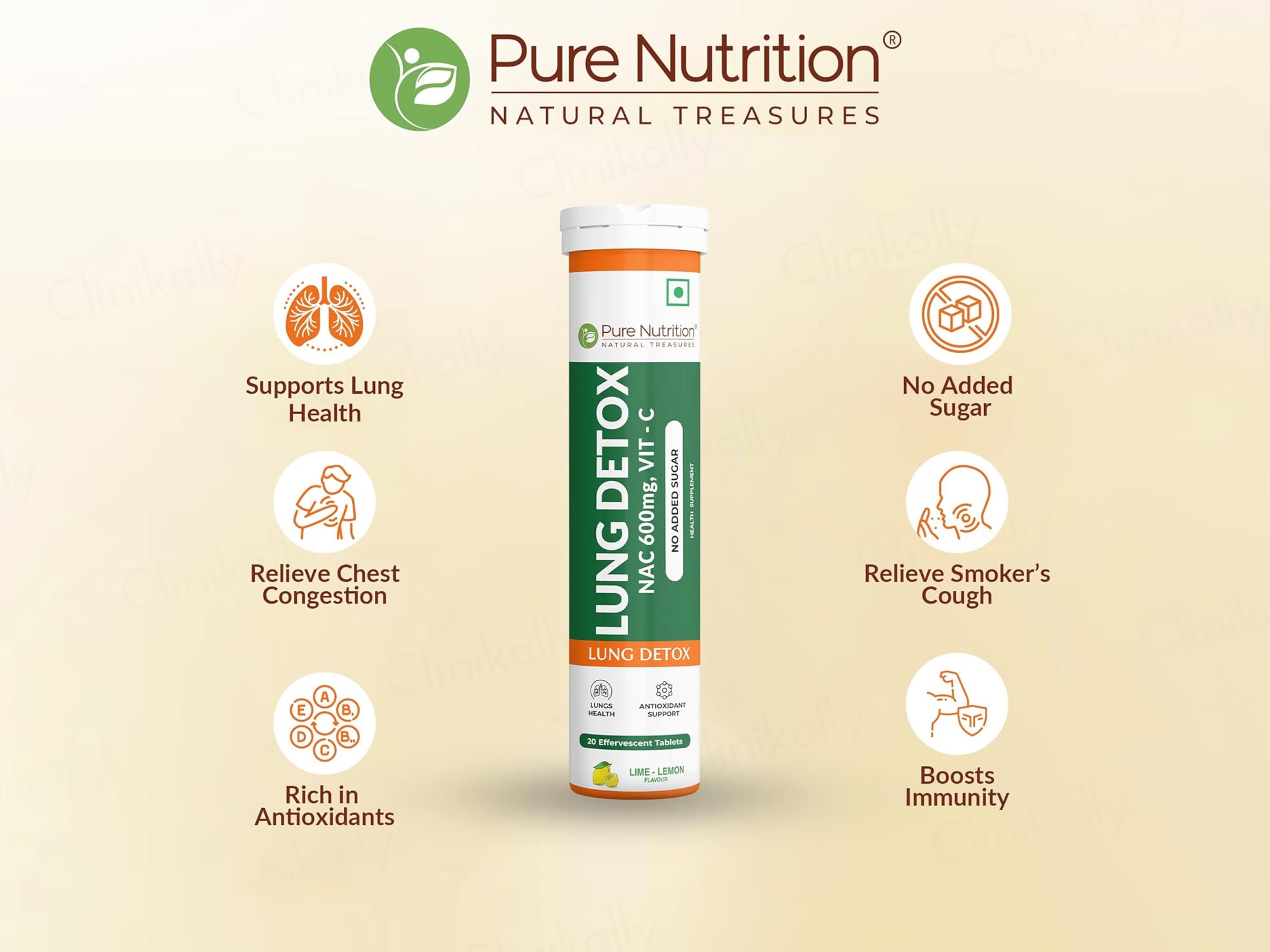 Pure Nutrition Lung Detox Effervescent Tablet - Lime Lemon Flavour