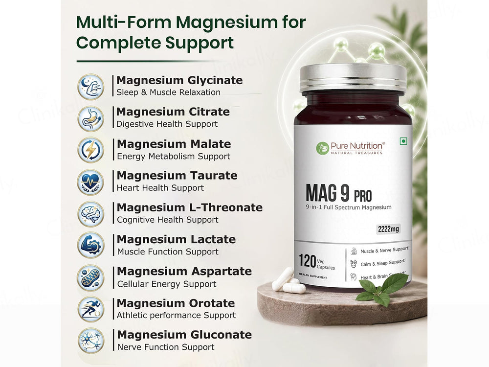 Pure Nutrition Mag 9 Pro Magnesium 2222mg Veg Capsule