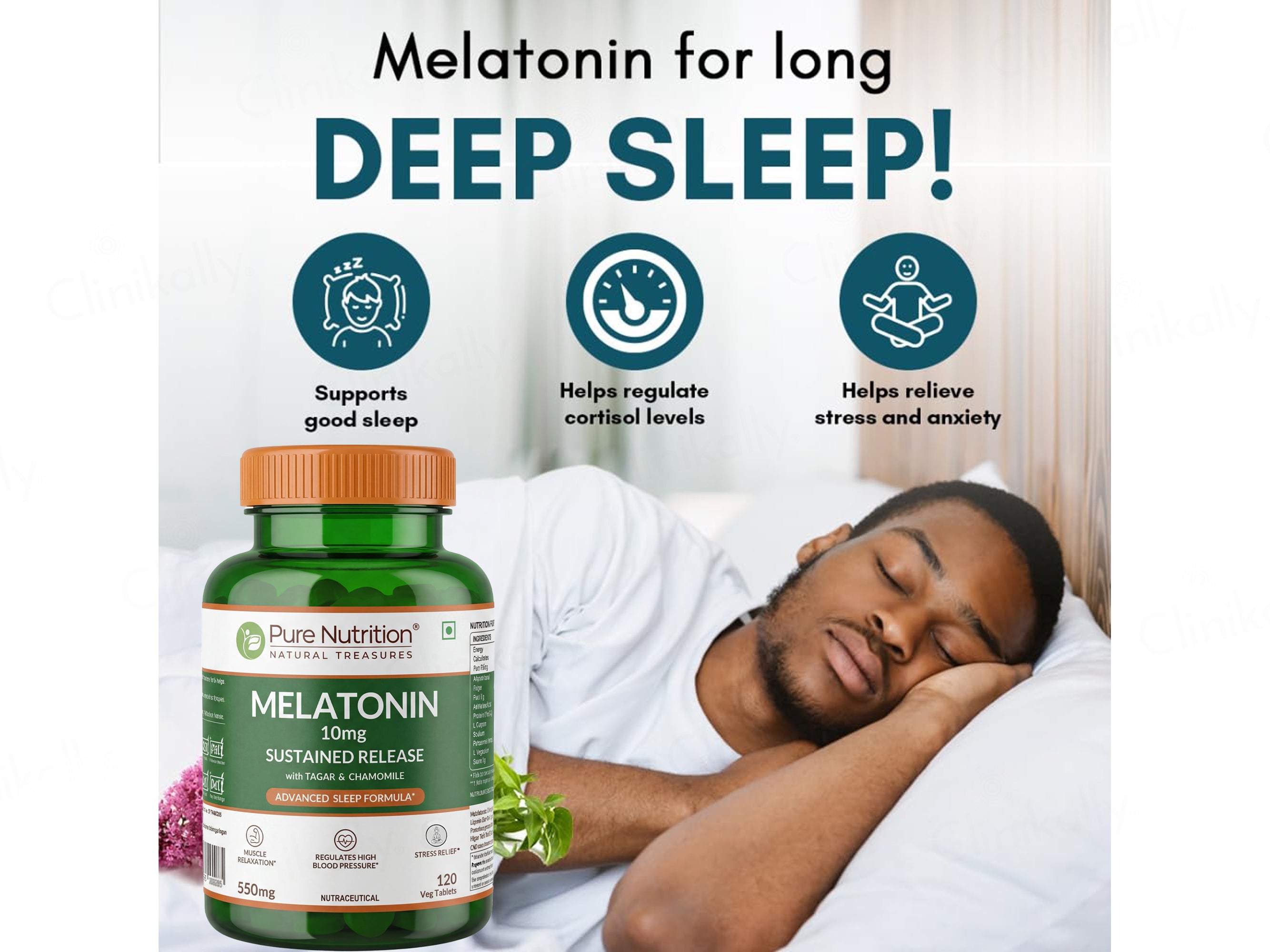 Pure Nutrition Melatonin 10mg + Tagar 250mg & Chamomile Sleep Tablet