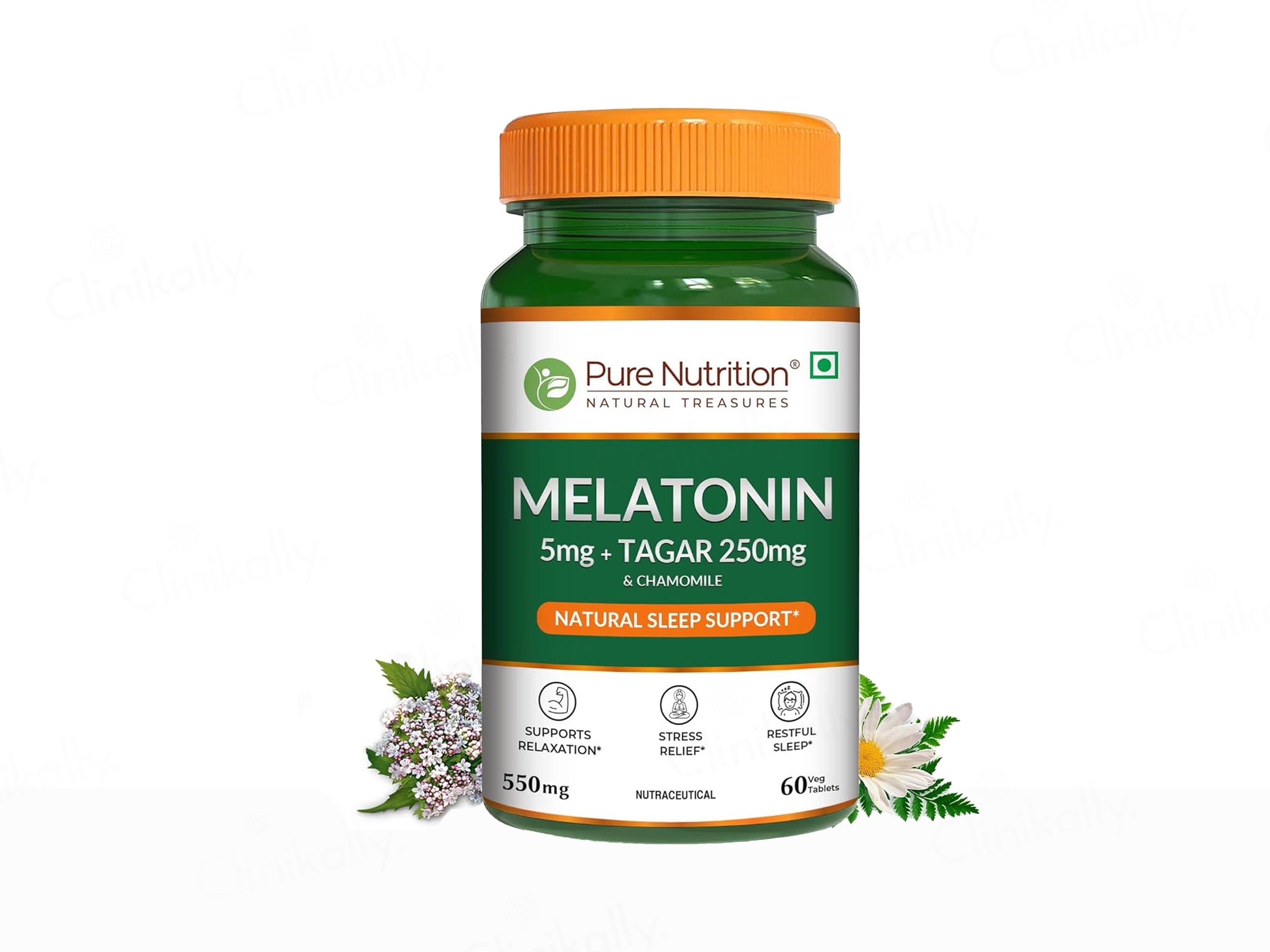 Pure Nutrition Melatonin 5mg + Tagar 250mg & Chamomile Sleep Tablet