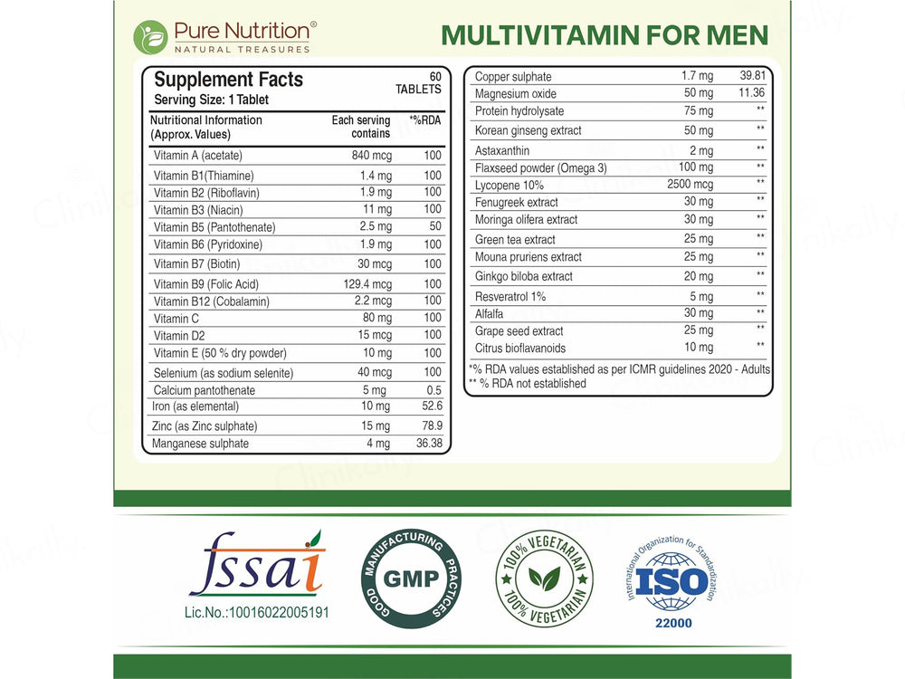 Pure Nutrition Multivitamin Veg Tablet For Men