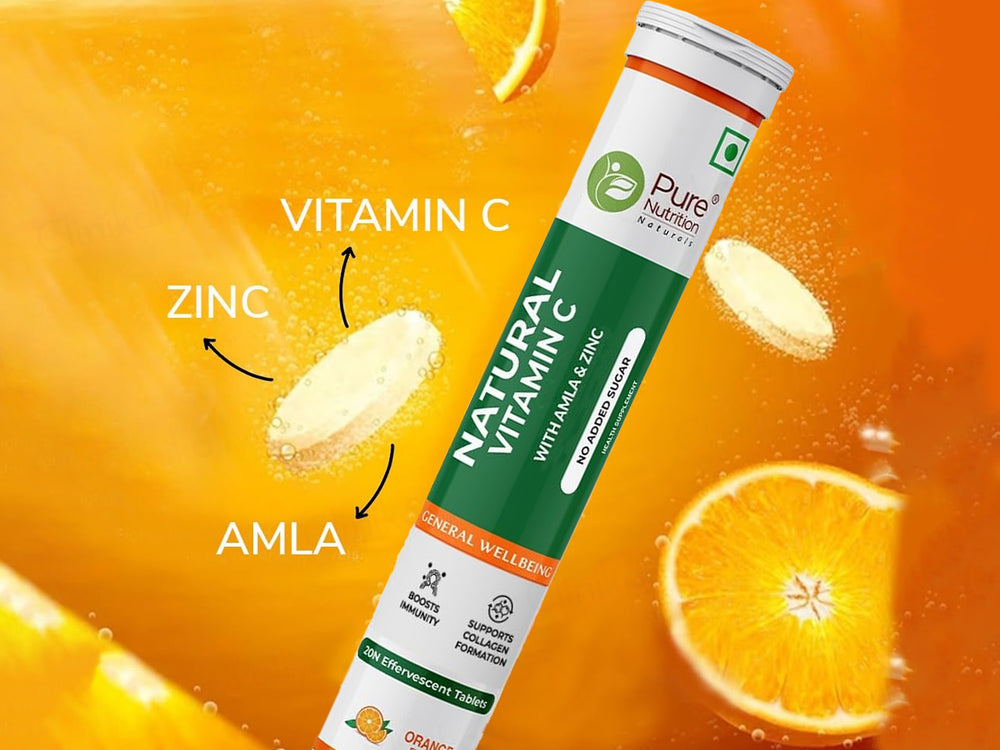 Pure Nutrition Natural Vitamin C With Amla & Zinc Effervescent Tablet - Orange Flavour